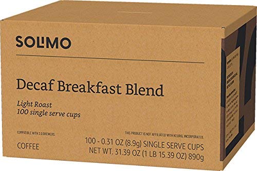 image for Amazon Brand Solimo Decaf Light Roast Coffee Pods, Breakfast Blend, Co