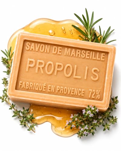bedrop Propolis Seife, Naturseife, Akne Seife unreine Haut Schuppenflechte Neurodermitis, feste Handseife Körperseife mit Honig, Sheabutter, Kokosöl, Olivenöl, 100g