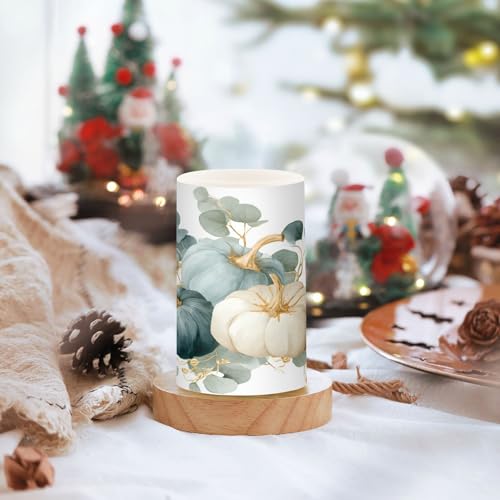Image of ALAZA Fall Blue Pumpkin Thanksgiving Flickering Flameless Candles Battery Operated with Remote Timer,Tea Light Candles LED Pillar Votive Candles Set of 2 for Outdoor Indoor Decorations