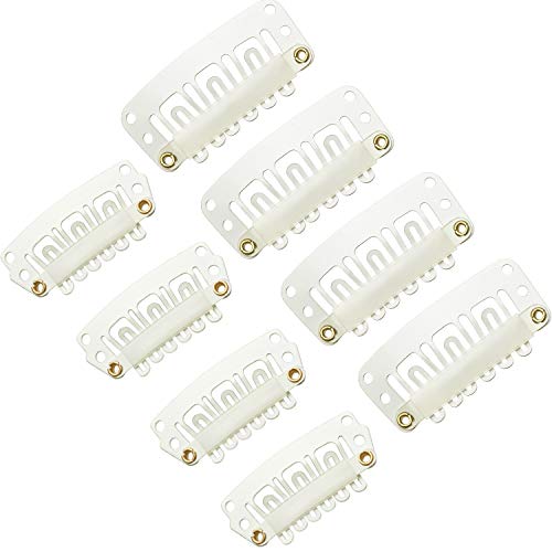 100 Pieces Wig Clips U-shape Metal Clips Stainless Steel Snap Clips 6 Teeth Combs Clips with Soft Rubber for Hair Extensions DIY, 3.2 cm, 2.8 cm (Beige)