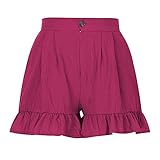 [JPAYAROGOAN] ショートパンツ 短パン スポーツ 夏 レディース フィットネス ゴムショートパンツ レディース 綿麻 ハーフパンツ ウエスト 可愛い ゴム 紐 普段着 ナチュラル ワイドレッグパンツ 大きい 膝上 ふんわり おしゃれ 夏 通気性 無地 日常 スーパールース ゆったり ファッション(2XL,ホットピンク)