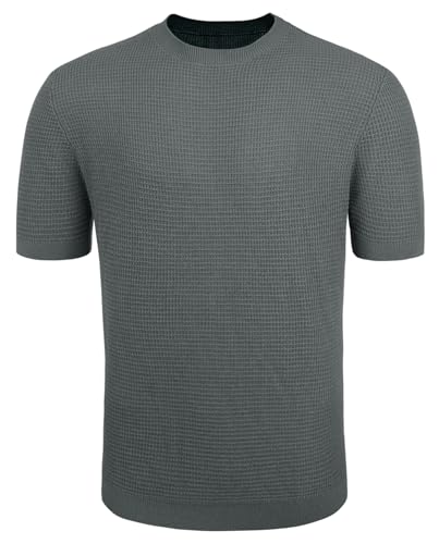LOGEEYAR Men's Casual Knit T-Shirts Short Sleeve Waffle Shirt Crewneck Basic Pullover Tees Dark Grey — view 4