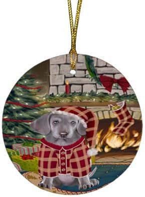 Christmas Express Delivery Red Truck Running Weimaraner Dogs Round Flat Ornament - Pet Decorative Hanging Ornaments for Christmas X-mas Tree Decorations - 2.75" Round Christmas Ornament