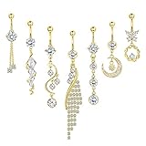 💫REGALO PERFECTO 💫 Estos anillos de ombligo combinan con personalidad con el uso diario, traje de baño, bikini, blusas de verano, vestido largo de playa, minifalda de discoteca, atrapando más ojos en ti. El juego de anillos de ombligo también puede ser el mejor regalo para tu esposa, hija, hermana y otras amigas en aniversarios, día de San Valentín, cumpleaños y otros festivales.