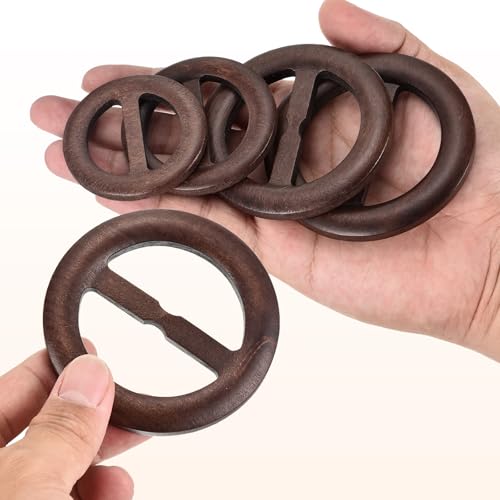 Image of uxcell 4 Pcs T-Shirt Clips, 80mm Wood Scarf Ring Clip Round Tie Circle Clip Buckle Fashion Clothes Corner Knotted Button for Women's Silk Clothing Decoration, Dark Brown