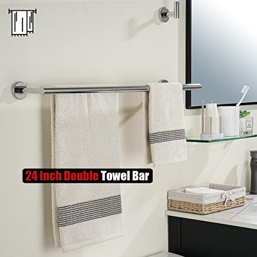 Jqk TB100L24-CH Chrome Towel Bar, 24 Inch 304 Stainless Steel Thicken 0.8Mm Double Bath Towel Rack For Bathroom, Towel Holder Polished Chrome Wall Mount thumb #4