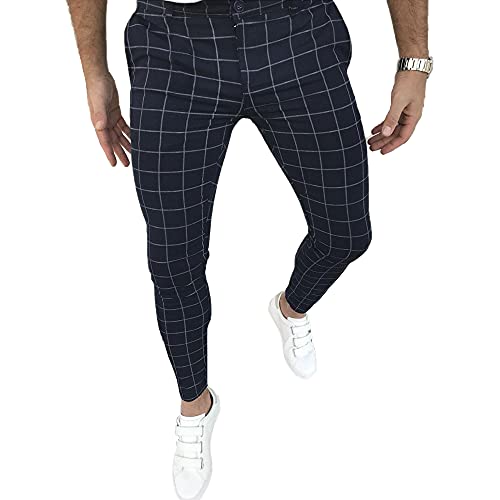 Men's Stretch Plaid Dress Pants Slim Fit