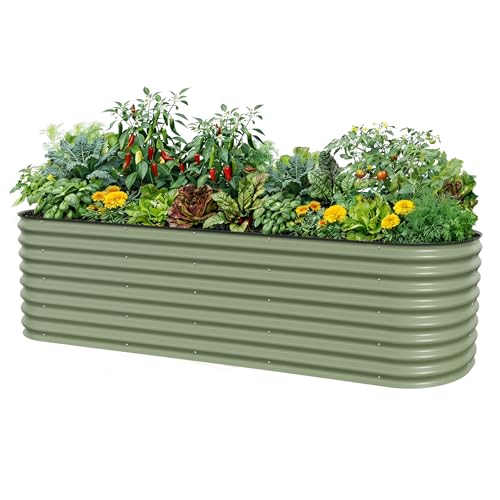 Vego garden 26" Extra Tall Raised Garden Bed Kits, 10 in 1 Modular Raised Planter Box for Vegetables Flowers Fruits Oval Metal Raised Garden-Olive Green