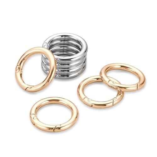 Image of Gkeygo Key Ring Clip, 4 /5 Inch Keychain Rings, 8 Pack Round Carabiner Clip for Keys, Buckle, Bags, Purses - Key Chain Hooks Replacement Keychains Lanyard DIY Crafts - Gold, Silver