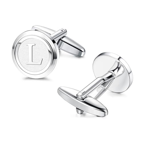 LOYALLOOK Initial Gold Cufflinks for Men Gold Cuff Links Personalized Copper CuffLinks Letter Cufflinks Gift for Groom Husband Father