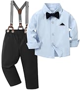 DISAUR Boy Suits Boys Wedding Outfit Dress Shirt with Bowtie/Suspender Pants for Formal Occasion ...
