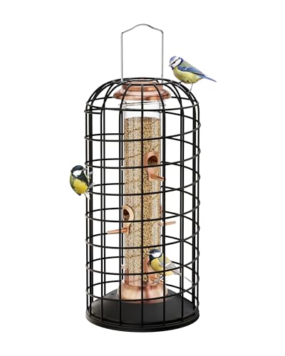 iBorn Squirrel Proof Bird Feeder - Pigeon Proof Cage for Outside With Pestoff Hanging Wild Bird Seed for Mix Blends - Heavy Duty All Metal Copper 14 Inch