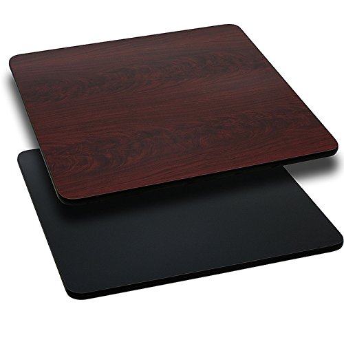 Image of Flash Furniture 42 inch Square Reversible Table Top, Black /Mahogany, 2-Pack | Reversible Laminate Top, Durable Construction, Commercial Use