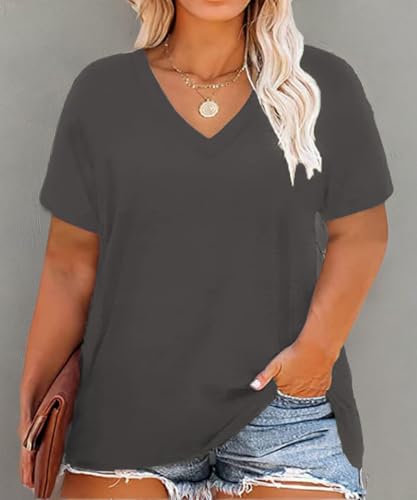 Image of RITERA Women Plus Size Tops Tie Dye V Neck Shirt Floral Camo Summer Short Sleeve Tunic Oversized Ladies Blouse XL-5XL