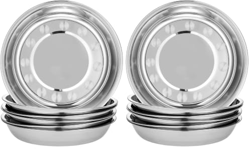 Eslite 6-Piece 18/10 Stainless Steel Round Plates,Dinner Plate Dish,9-Inch (Pack of 2)
