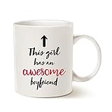 MAUAG Funny Girlfriend Coffee Mug Christmas Gifts, This Girl Has an Awesome Boyfriend Best Valentines Day Gifts for Girlfriend Women, Unique Present Ideas for Her Cup White, 11 Oz