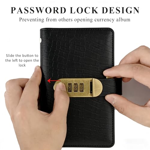 Álbum para billetes con 100 bolsillos y bloqueo de contraseña negro miniatura 4