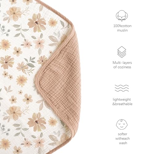 Image of Konssy Muslin Baby Blankets, Super Soft 100% Cotton Crib Blanket | Soft Lightweight Nursery Swaddling Wrap for Girls Boys, Infant Toddler, 40 X 36 In, Flourish