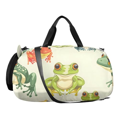 Duffle Bag Kids Gym Bag with Shoes Compartment & Wet Separation Overnight Travel Duffel Bag Orange Green Blue Frog for Girl Boy2