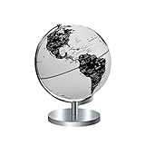 CLÁSICO NEGRO BLANCO METÁLICO: Un hermoso globo terráqueo de destino en negro metálico, blanco y plateado con un arco y una base de acero inoxidable oxidado brillante, perfecto para la decoración del hogar y la oficina, como una apariencia elegante y moderna, o simplemente para combinar con los colores de su sitio web.