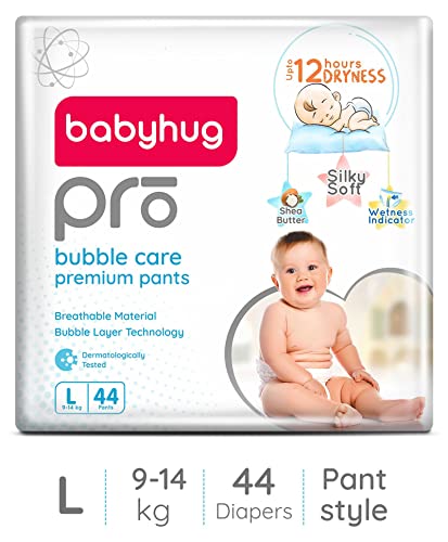 Image of babyhug Pro Bubble Care Premium Pant Style Unisex Diaper Large(L) Size-44 Pieces, 1290 grams