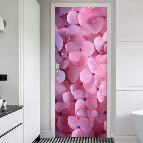 Modern Flowers Door Stickers for Interior Doors Pink Flowers 3D Door Decals Art Sticker Self Adhesive Door Murals for Bedrooms Living Room Bathroom Home Decor G681?90x210 cm?