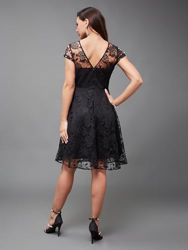 Image of Miss Chase Women's Round Neck Sleeveless Polyester Ruffled Knee- Length Dress