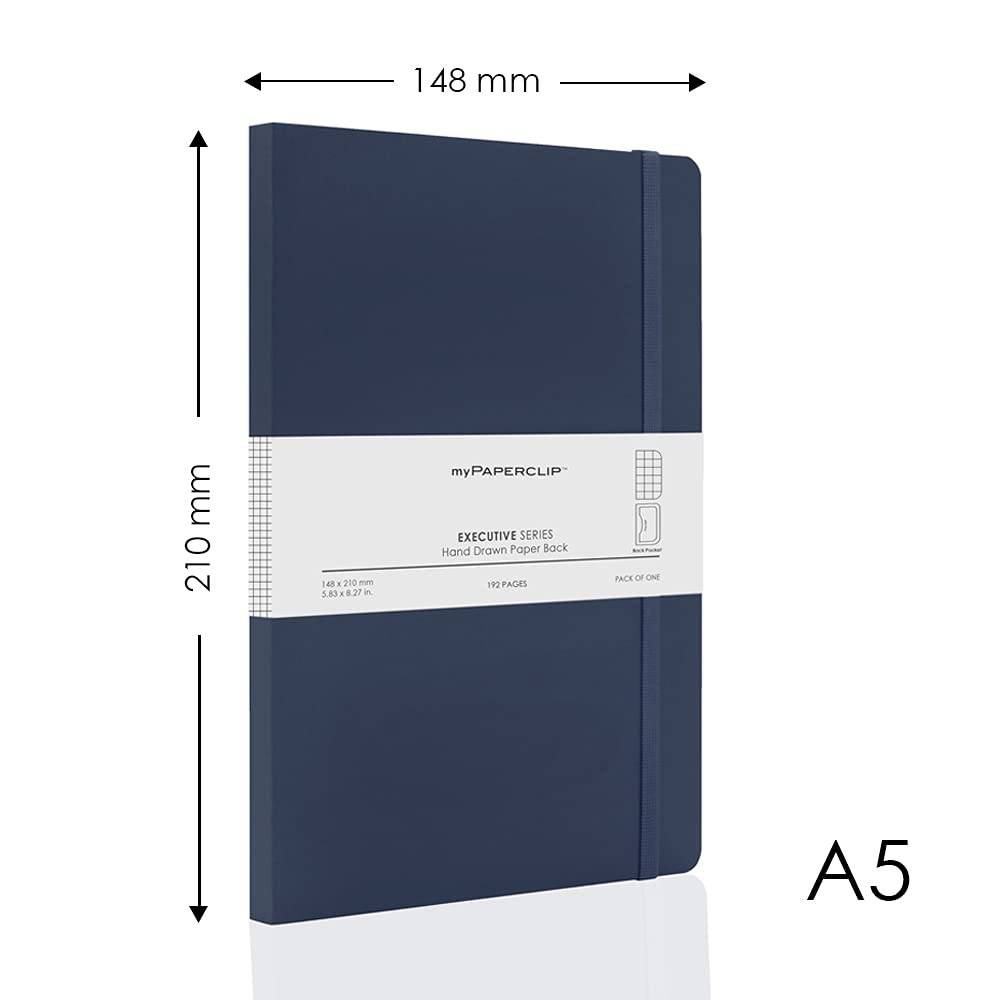 myPAPERCLIP Cuaderno de la serie ejecutiva, encuadernación con sección de hilo y parte trasera de papel dibujado a mano, cuaderno para regalo, cuaderno de papelería, A5, cuadros, 192 páginas, 80 g/m²,