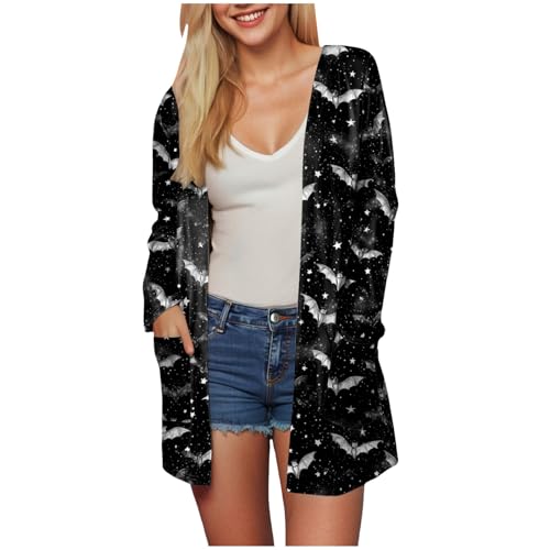 Halloween Cardigan for Women 2025 Pumpkin Print Tunic Shirt Spooky Season Lightweight Long Sleeve Cardigans