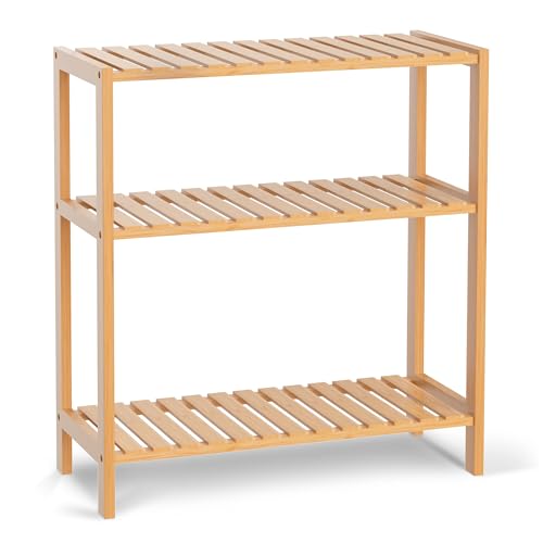 VASMIA Estantería de Bambú de 3 Niveles,Estantería de Pie Moderno Estante de Almacenamiento para baño, Cocina y Dormitorio,Sala de Estar,26 x 60 x 66 cm,Natural