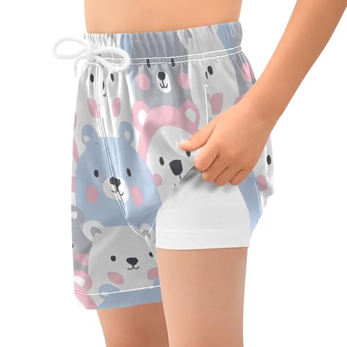 Toddler Boys Swimwear Swim Trunks with Compression Liner 4T Bear White Pink Blue Gray2