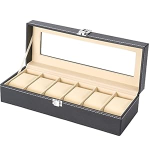 READAEER Watch Box 6-Slots with Real Glass Topped,Watch Display Storage Case,as a Gift for lovers
