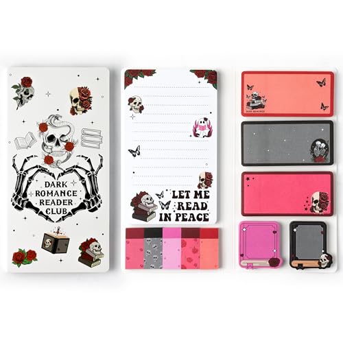 Xqumoi Let Me Read in Peace Dark Romance Sticky Notes Set - 550 Sheets Rose Skull Self-Stick Note Pads Dark Romance Book Lovers Gift Divider Tabs Bundle Writing Memo Pad for Teens Adults