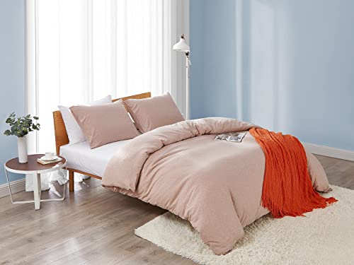 Dream Sunset Jersey Knit Duvet Cover Set, Full Queen Size,100% Super Soft T-Shirt Cotton, Comfy Heather Design, Zipper Closure, Sunset Pink, (1 Comforter Cover + 2 Pillow Case) #TOP6
