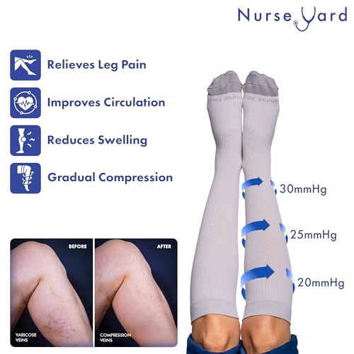 Image of Nurse Yard Compression Socks for Nurses - Women & Men - 20-30mmHg Graduated Compression, For Medical Staff, Athletes - 1 Pair