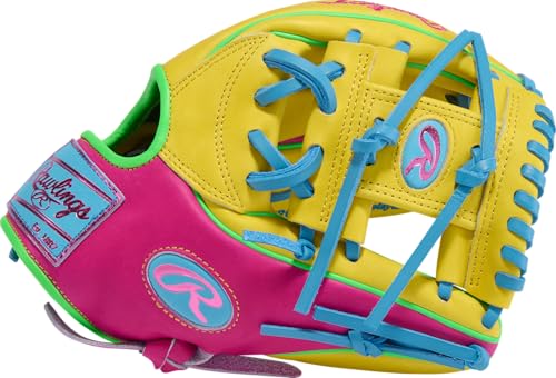 Rawlings | Heart of THE Hide Spring Break Edition Baseball Glove | 11.5" | RHT | Pro I Web | Yellow/Pink/Columbia Blue/Green - image 2