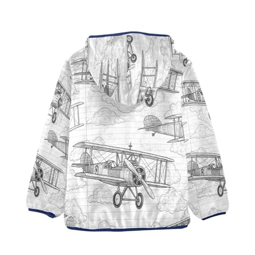 Airplane Sketches on Cloud Toddler Fleece Jacket Girl Boys Hooded Fleece Jacket Coat Warm Outwear Zip-up 3-10T2