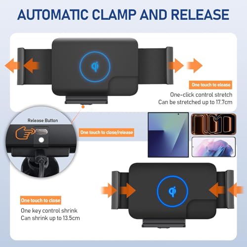 Image of 15W Qi Wireless Car Charger Mount Holder Compatible for Samsung Galaxy Z Fold7 Fold6 Fold5 Fold4 Fold3 Fold2 Fold 4.3in-6.9in Phone Auto Clamp Fast Charger