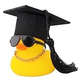 wonuu Car Dashboard Decor Graduation Hat Rubber Duck, Car Ducks Ornaments with Mini Hat Necklace Sunglasses Scarf (Black)