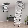12 Step Wall Mounted Attic Ladder, Pull Down Attic Stairs with Handrails, Retractable Folding Loft Ladder, Heavy Duty Attic Access Stairs for Garage Ceiling, Storage Room & Home Loft Access