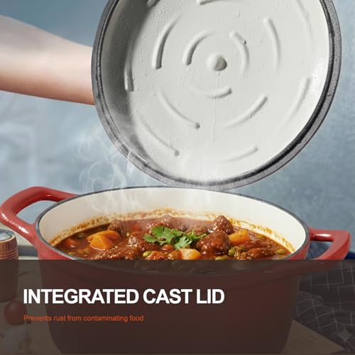 Image of Overmont Enameled Cast Iron Dutch Oven - 5.5QT Pot with Wide Handles Lid Cookbook & Cotton Potholders - Heavy-Duty Pre-Seasoned Cookware Oven Safe to 500F for Braising, Stews, Roasting, Sourdough Baking