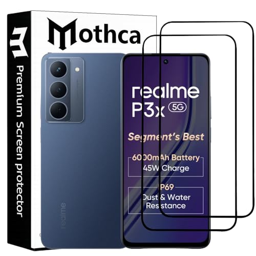 Image of Mothca Military-Grade Tempered Glass Screen Protector Compatible for Realme P3X with Edge to Edge Coverage - Case Friendly, Anti-Scratch & Bubble-Free Installation Kit (Pack of 2)