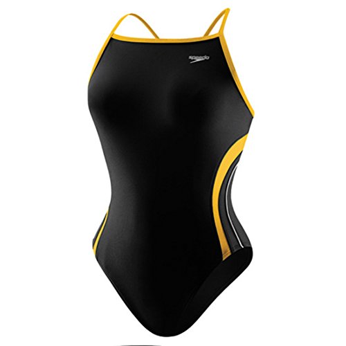 Speedo 8191203 Girls Rapid Spliced Energy Back(Youth), Black/Gold, 24