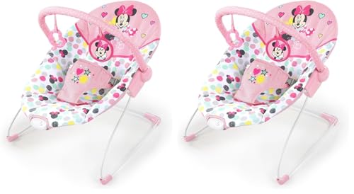Bright Starts Disney Baby Minnie Mouse Vibrating Bouncer with Toy bar- Spotty Dotty (Pack of 2)