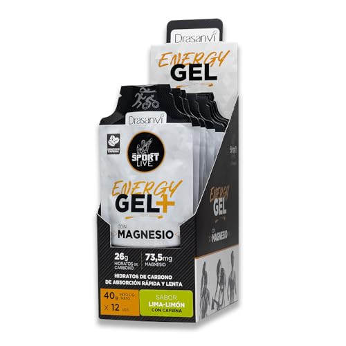 DRASANVI Gel Energético con Cafeína | Con Magnesio| Más Energía | Acelera la Recuperación Muscular | Rehidratación | Hidratos de Carbono de absorción rápida y lenta | Sabor Lima-limón | 12 uds x 40g