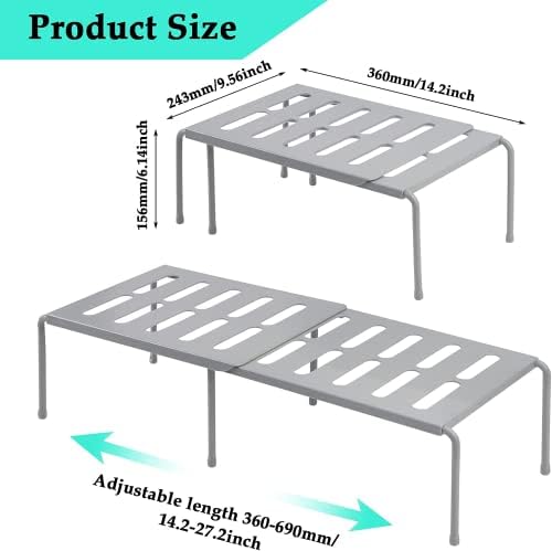 UNQMAG Expandable Kitchen Cupboard Organiser 36-69cm Adjustable Kitchen Storage Rack Organiser Cabinet Shelf for Bathroom, Kitchen, Makeup Storage, Desk (Gray)