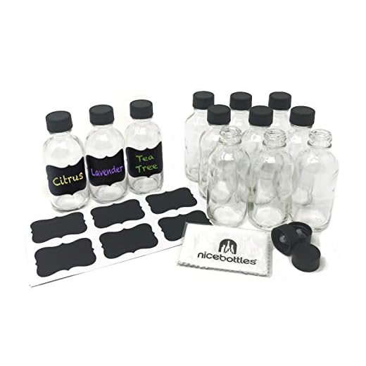Bouteilles en verre, 56,7 gram clair Boston rond avec capuchon Polycone et tableau noir étiquettes – Lot de 12