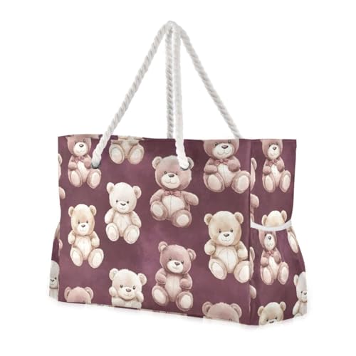 Bears Beach Bag & Travel Tote Bag Large Sandproof with Zipper Closure, Wet Pouch for Swim Gym Travel, Lightweight Foldable Outdoor Bag