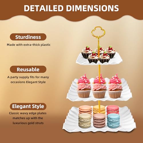 DIDROOM Pack of 10 Dessert Table Display Set, 3 Two-Tier & 3 Three-Tier Cupcake Stands, 4 Trays, Perfect for Birthday Baby Bridal Shower Party - Dessert Table Display Set - Image 6