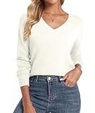 VIOPY Sueter de Punto Tejidos para Mujer Cuello V Suéter Ligero Dama Básica Sweater (Blanco, M)
